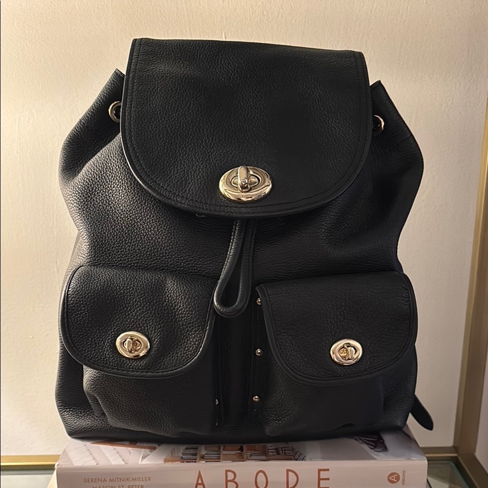 COACH Black Large Leather Billie Backpack.